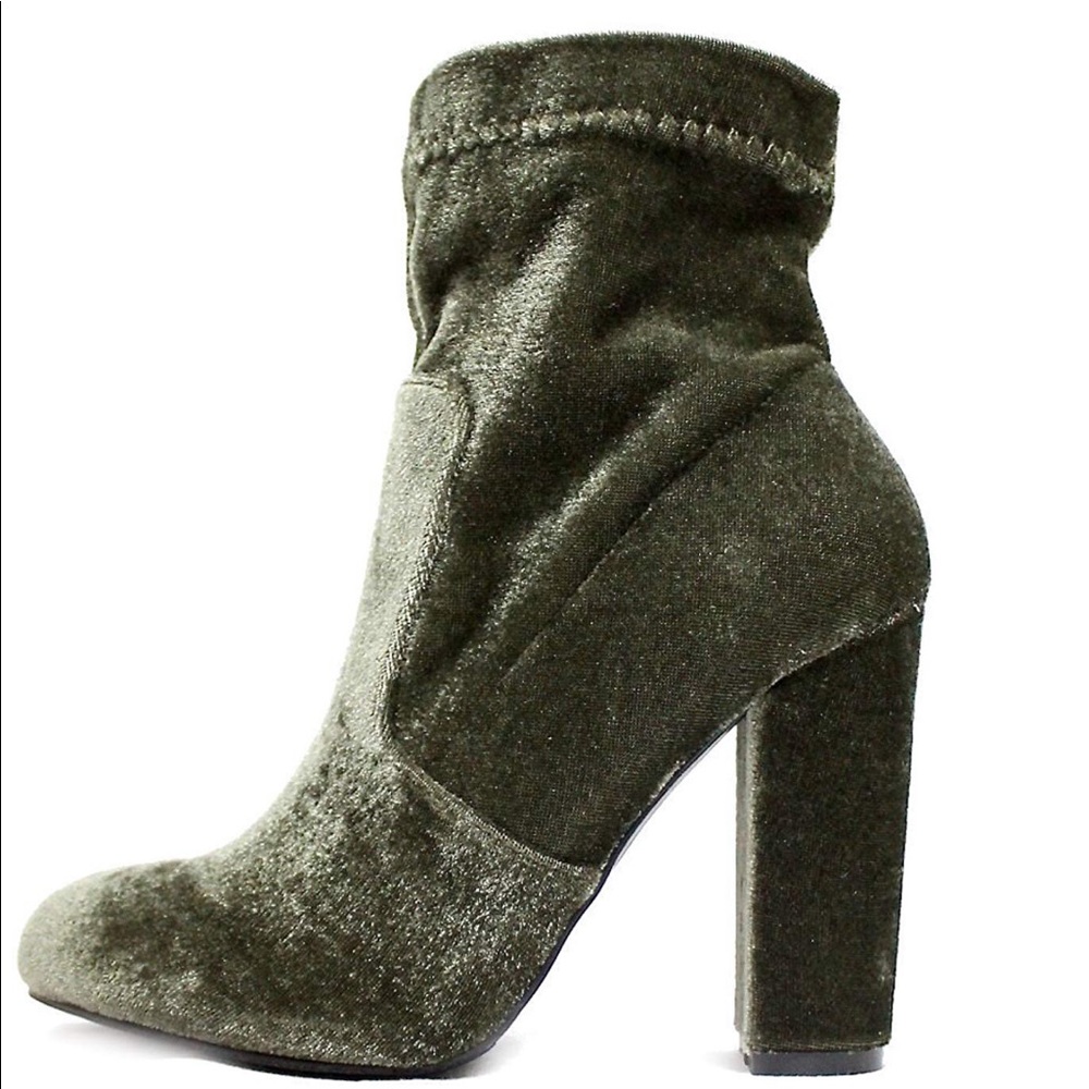 Olive velvet booties